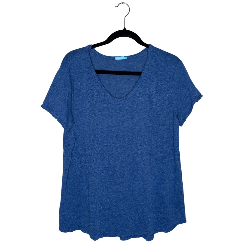 J. McLaughlin V-Neck T-Shirt Womens XL Blue Excellent Linen Blend Short‎ Sleeve